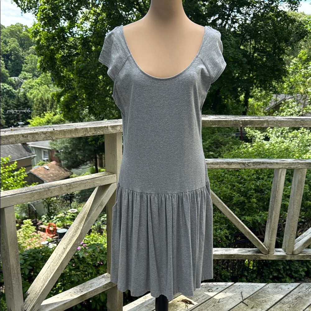 Talbots Scoop Neck Drop Waist Heather Gray Jersey Knit Casual Dress Size S